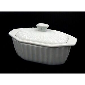 Cook Street Baby Butter Boat 3 Piece White Ribbed Octagon 6 Inch Half Stick